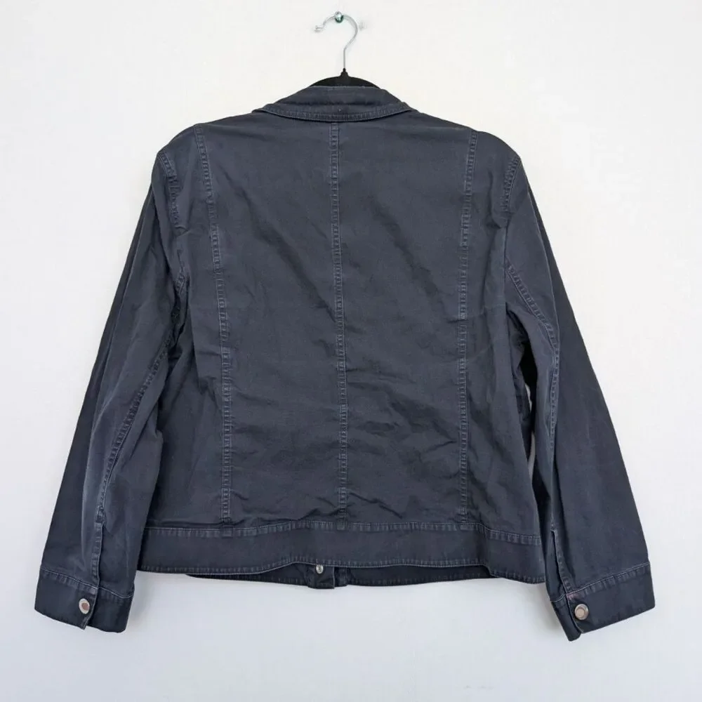 Lafayette 148 Navy Snap Button Collared Lightweight Jacket Sz XXL Zip Pocket - Picture 2 of 16